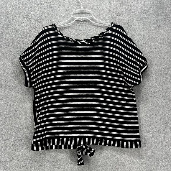 A New Day Top Womens Extra Large Black White Striped Short Sleeve open back tied - Picture 1 of 15
